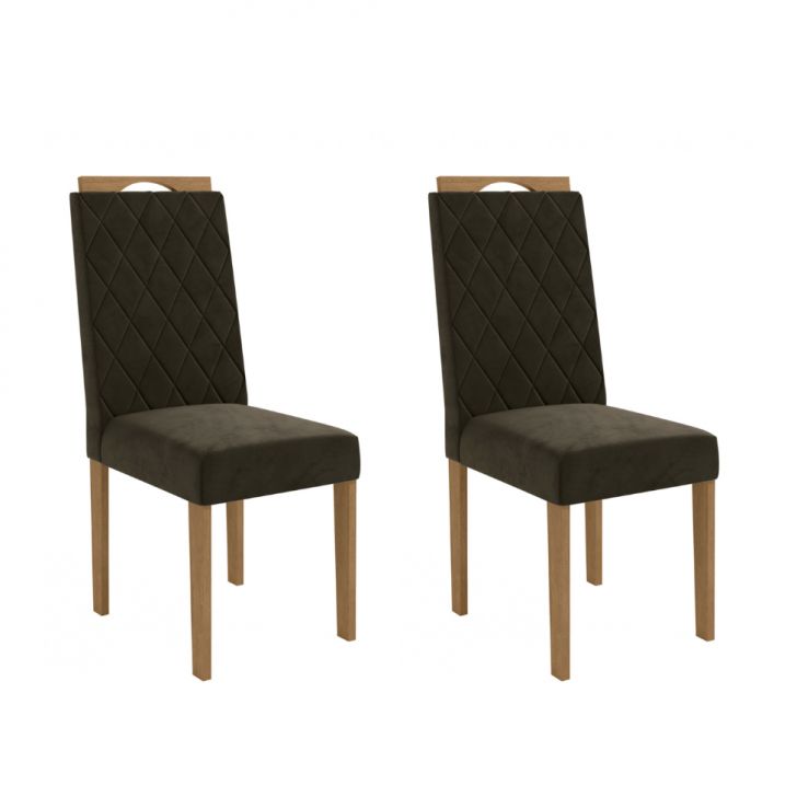 Conjunto com 2 Cadeiras Vigo Veludo Chumbo e Freijó