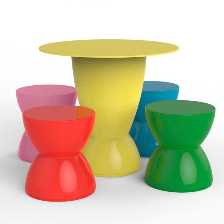 Conjunto De Mesa Com 4 Bancos | Banquetas Kids Amarelo