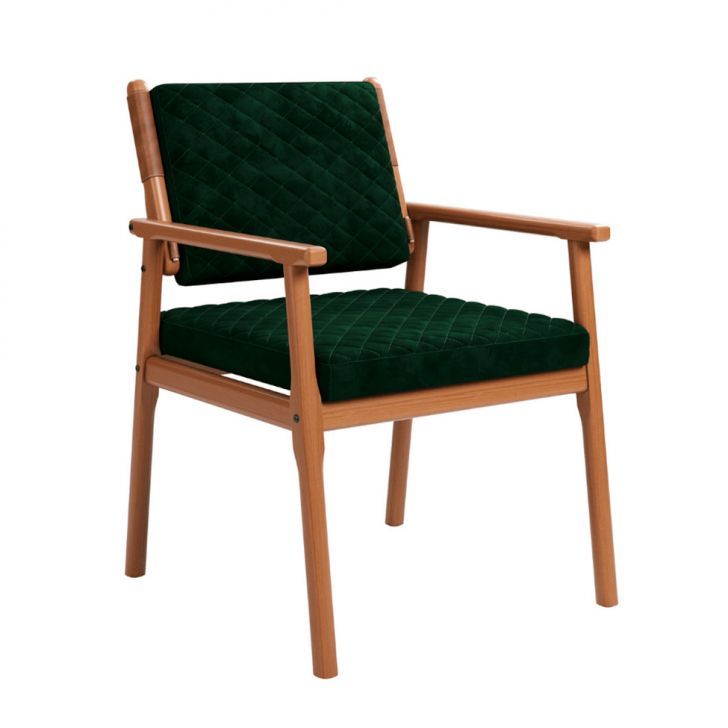 Poltrona Valência Veludo Verde Musgo E Madeira