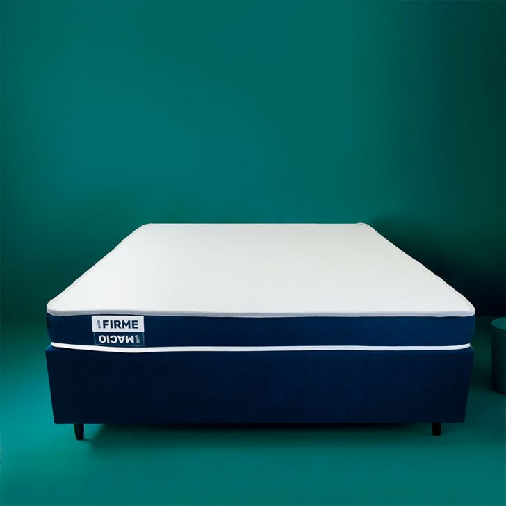 Cama Box Queen Com Colchão Guldi Duplo Espuma D28 Azul E Branco