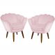 Kit 02 Poltronas Decorativa Pétala Pés Palito Suede Rosa Bebê