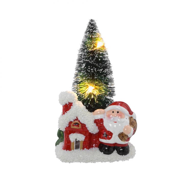 Enfeite Natalino Espressione Papai Noel com Árvore Vermelho e Verde 11 cm