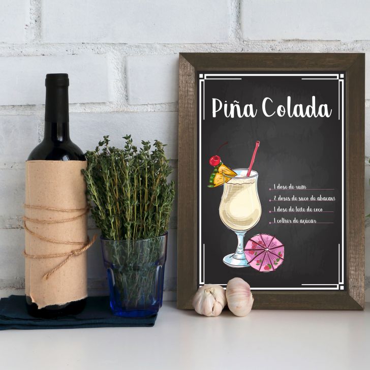 Quadro Bebida Piña Colada 33x43cm Moldura Marrom