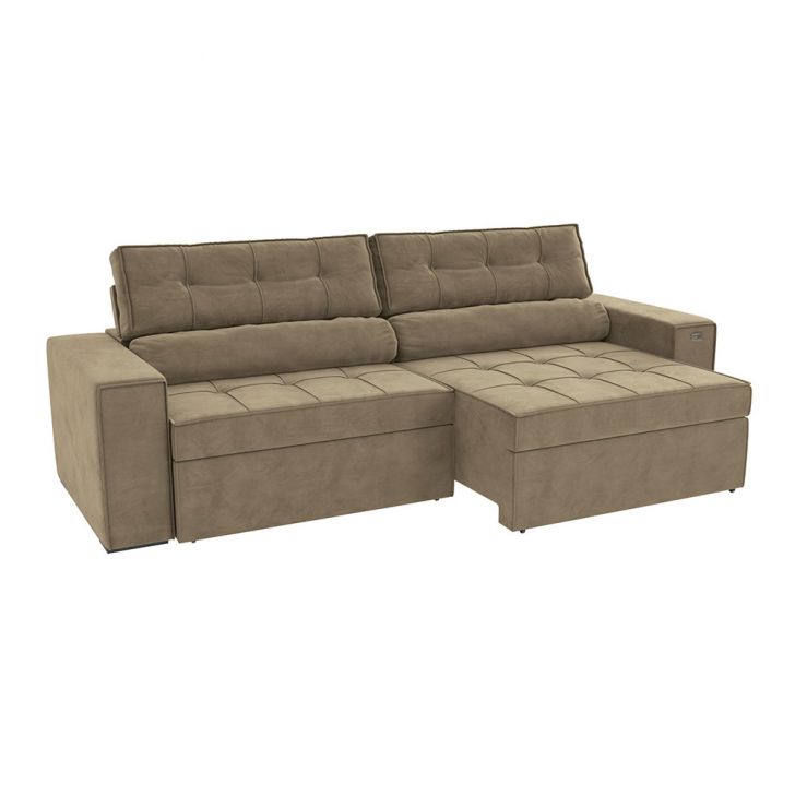 Image of Sofá 4 Lugares Retrátil E Reclinável Lanus Veludo Bege 270 Cm PLA-KA161UP76OOXMOB