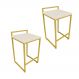 Conjunto 02 Banquetas Pietra Suede Bege Base Dourado D'Rossi