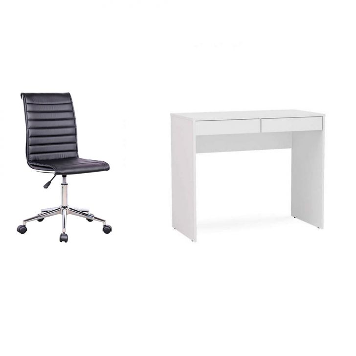 Conjunto de Mesa Mendes Branca 2 GV com Cadeira de Escritório Secretária Giratória Marilyn Preta