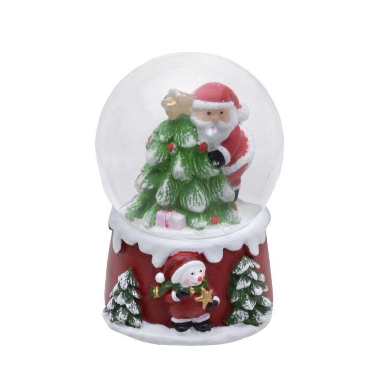 Enfeite Natalino Espressione Bola de Água com Papai Noel e Árvore Vermelha e Branca 7 cm