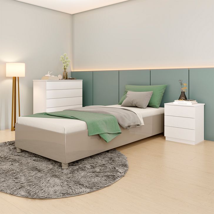 Base Para Cama Box Solteiro Mônaco Off White