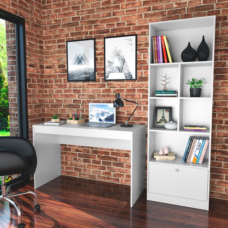 Conjunto de Mesa para Notebook Hype com Estante Bali 1 PT Branco