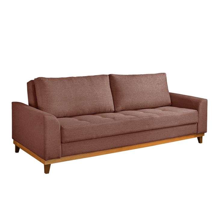 Image of Sofá Living Casal 3 Lugares Alegra Linho Poliéster Marrom PLA-ES745UP76PLNMOB