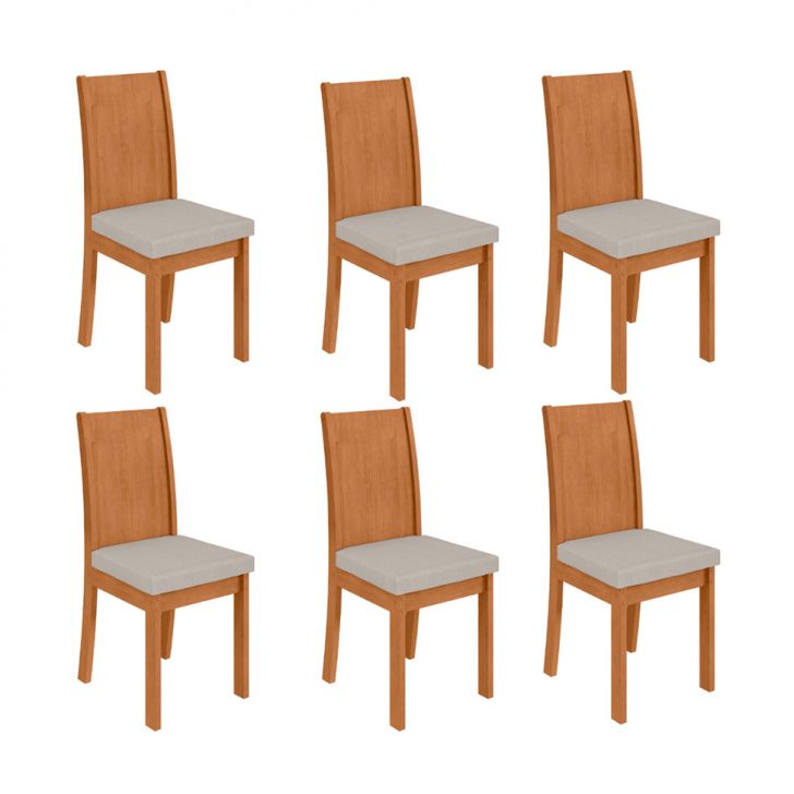 Conjunto com 6 Cadeiras Athenas Linho Cinza e Amêndoa