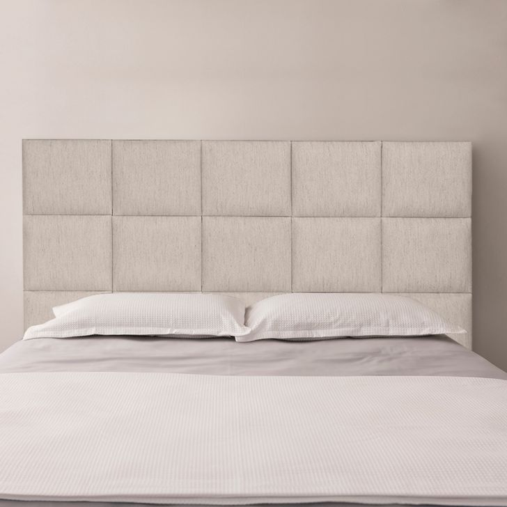 Cabeceira Casal Quadrados Linho Bege