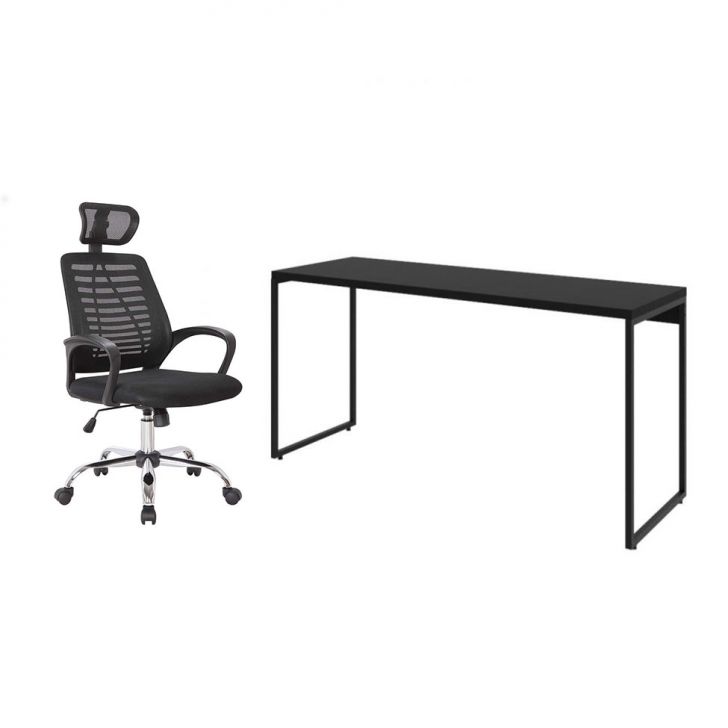 Conjunto de Mesa Studio 150 cm com Cadeira de Escritório Diretor Giratória Light Preta