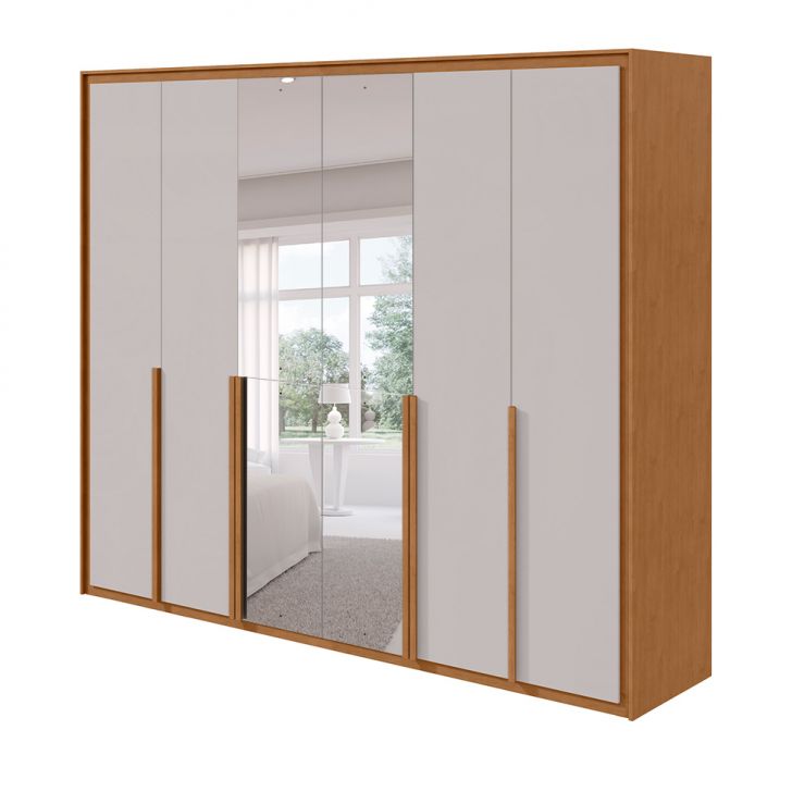 Guarda-roupa Casal Com Espelho E Sapateiro Imperatore 6 Portas 6 Gavetas Amêndoa Clean E Off White
