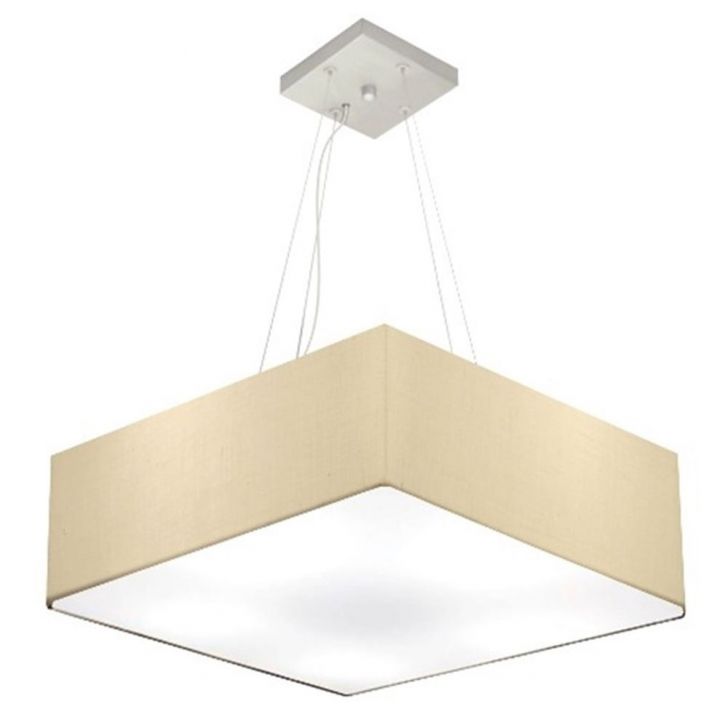 Pendente Quadrado Md-4137 Cúpula em Tecido 15-70x70cm Algodão Crú - Bivolt