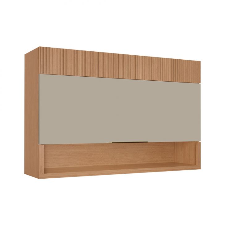 Armário Aéreo Realeza Premium 1 Porta Carvalho e Greige