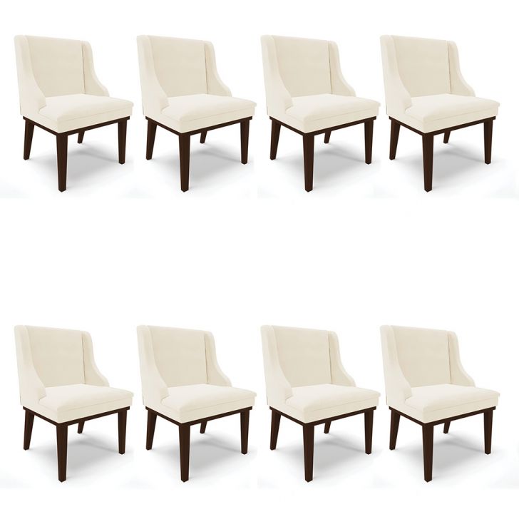 Kit 08 Cadeiras de Jantar Liz Veludo Base Fixa Madeira Tabaco - D'Rossi