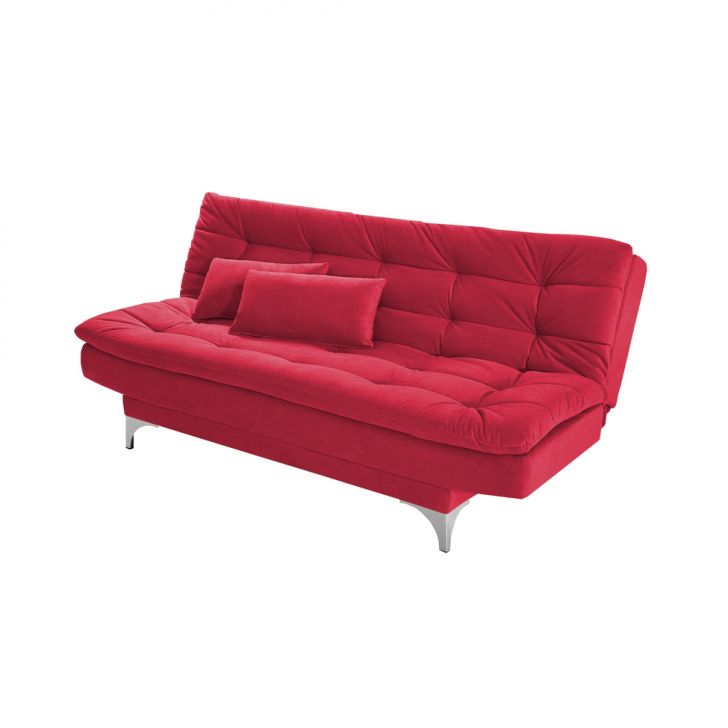 Sofá-Cama 3 Lugares Casal Pratic Suede Liso Vermelho
