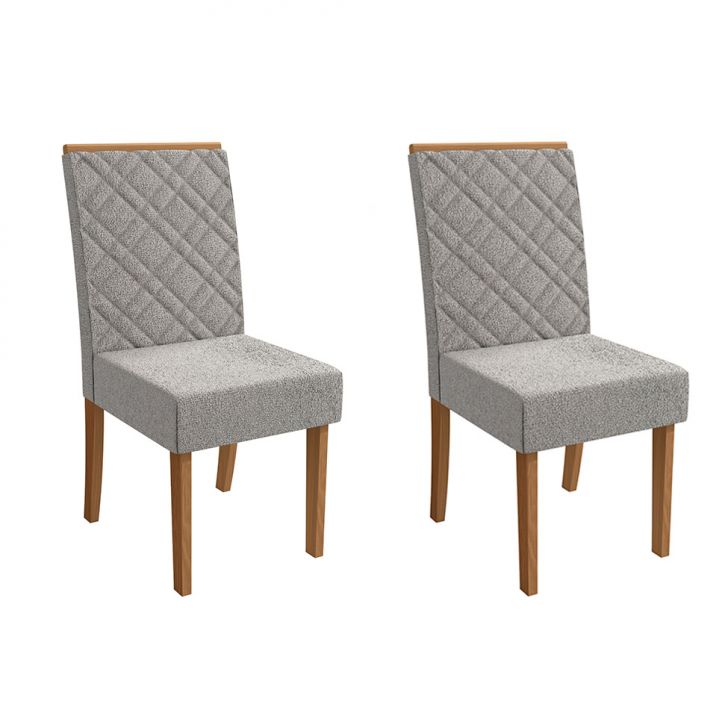 Conjunto com 2 Cadeiras Gardênia Bouclé Cinza e Canela