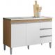 Balcão de Pia 120 cm Sem Tampo 2 Portas e 3 Gavetas Adriana Amêndoa/Branco
