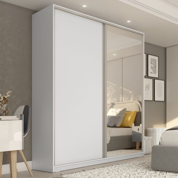 Guarda-roupa Casal Com 1 Espelho Belluno 2 Portas 3 Gavetas Branco
