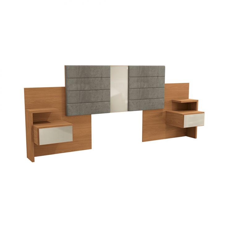 Cabeceira Queen com 2 Mesas de Apoio Angel 2 GV Suede Cinza e Canela
