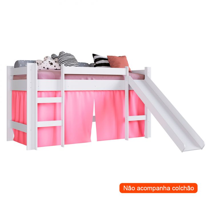 Cama Infantil Slide com Escorregador Branca e Rosa