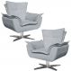 Kit 2 Poltronas Decorativas Base Giratória Cromada Charger Suede Cinza G19 - Gran Belo