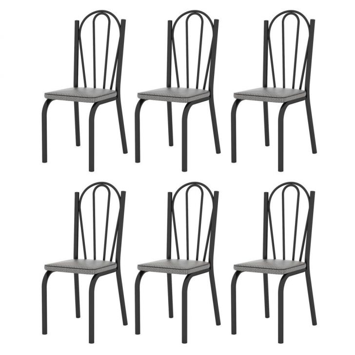 Kit 6 Cadeiras 121 Europa Preto/Platina - Artefamol