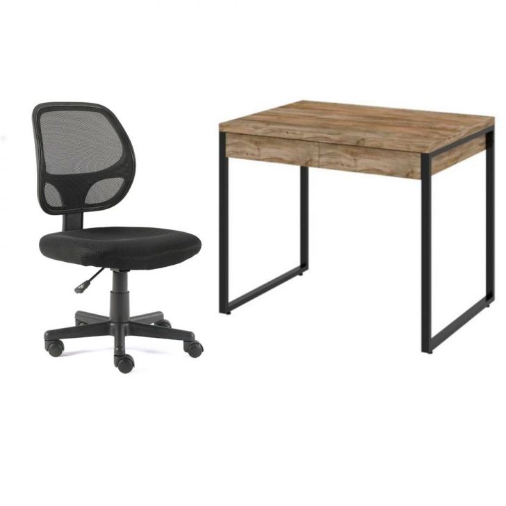 Conjunto de Mesa Kuadra 2 GV Carvalho com Cadeira de Escritório Secretária Giratória Oxford Preta