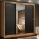 Guarda Roupa Casal Madesa Lyon 3 Portas de Correr com Espelho 2 Gavetas - Rustic/Preto