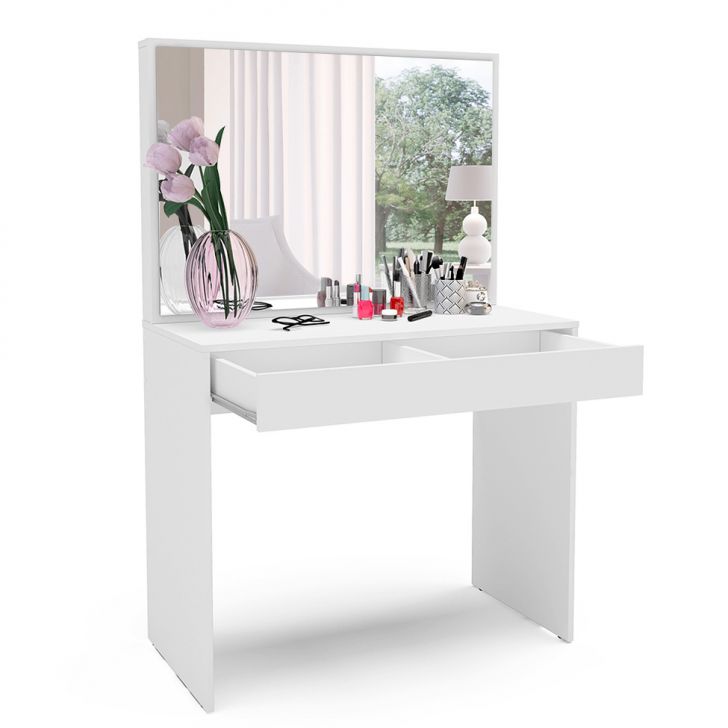 Penteadeira com Espelho Virgínia 1 Gaveta Branca