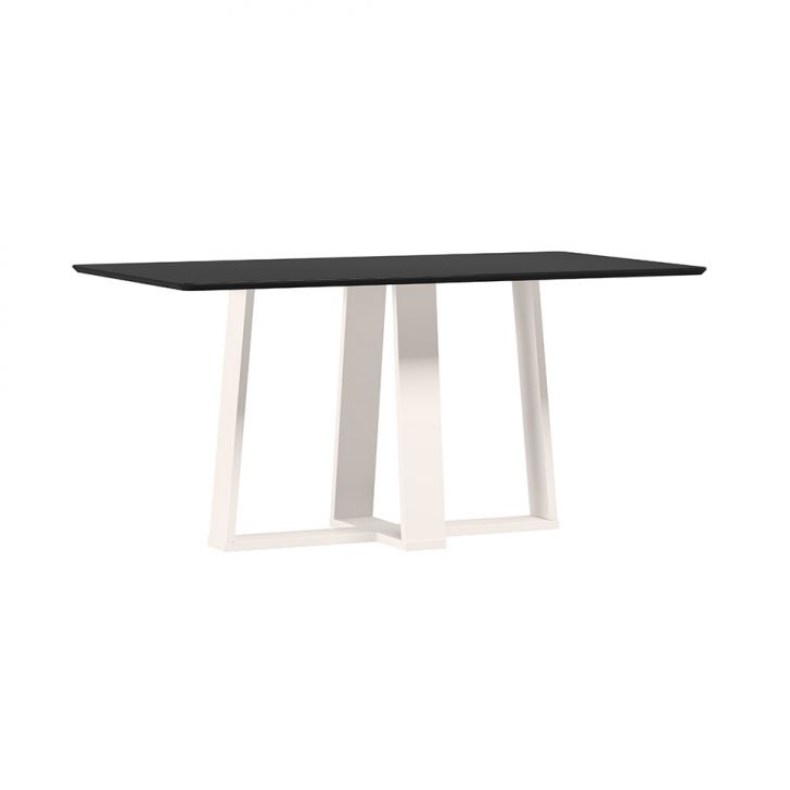 Mesa de Jantar Retangular com Tampo de Vidro Rubi Preto e Off White 160 cm