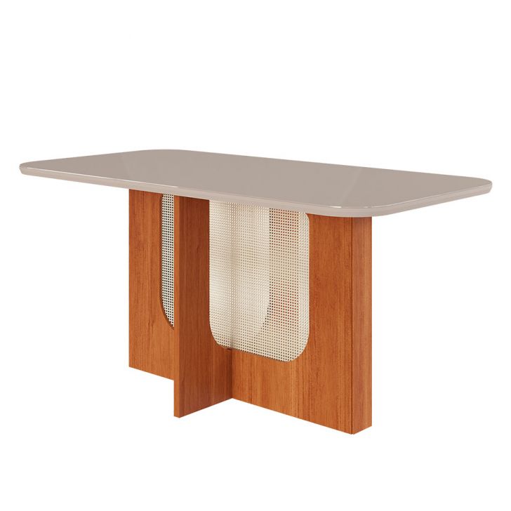 Mesa de Jantar Retangular com Tampo de Vidro Louise Cinamomo e Off White 160 cm