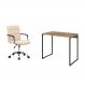 Conjunto de Mesa Studio Carvalho com Cadeira de Escritório Secretária Giratória Fitz Bege