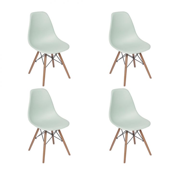 Conjunto com 4 Cadeiras DKR Eames Verde Claro e Madeira