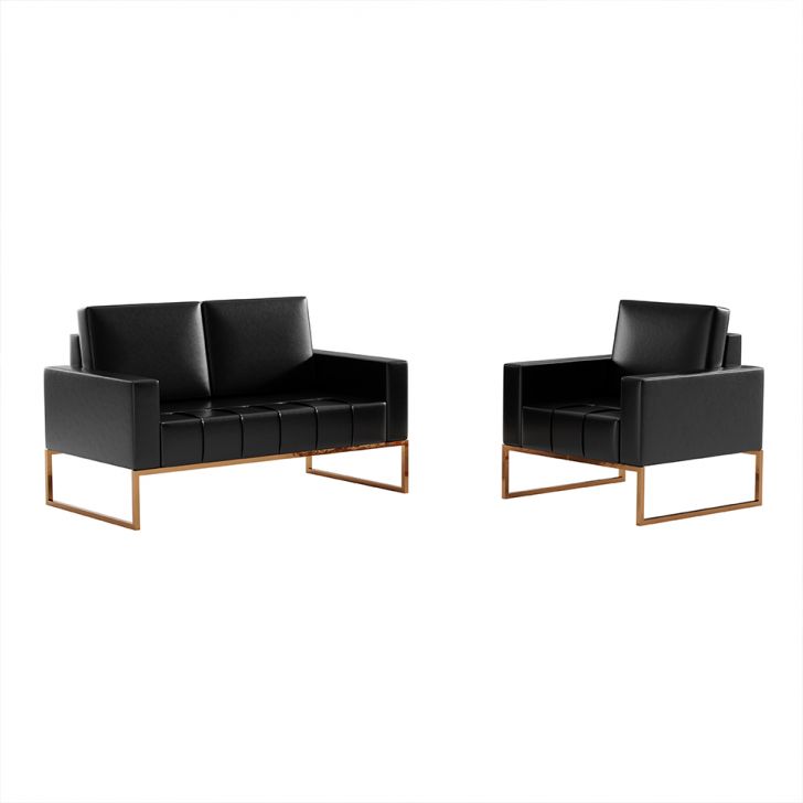 Image of Conjunto De Sofá 2 Lugares Com 1 Poltrona Atena Revestimento Sintético Preto PLA-MO895UP66ROJMOB