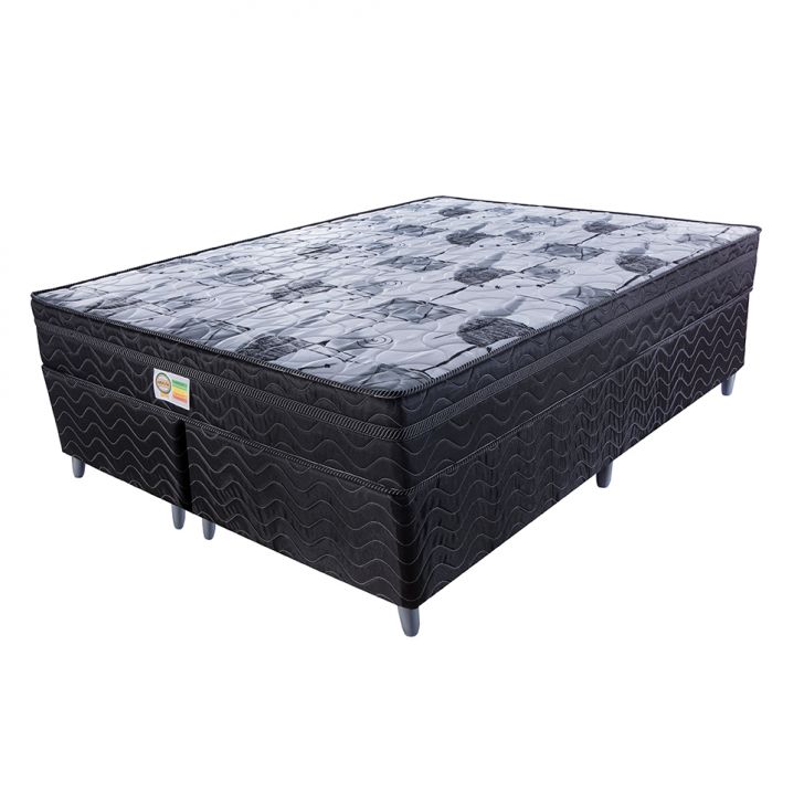 Cama Box Queen Imperial Com Colchão Mola Verticoil (158x198) Preta E Cinza