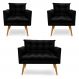 Kit 2 Poltronas e Namoradeira 2 Lugares Olivia Suede Preto Pés Palito Castanho - Pallazio