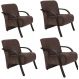 Kit 5 Poltronas Para Sala de Espera Recepção Marrom Em Suede Com Braços de Madeira Decorativa Confortável Até 120 kg - PSM