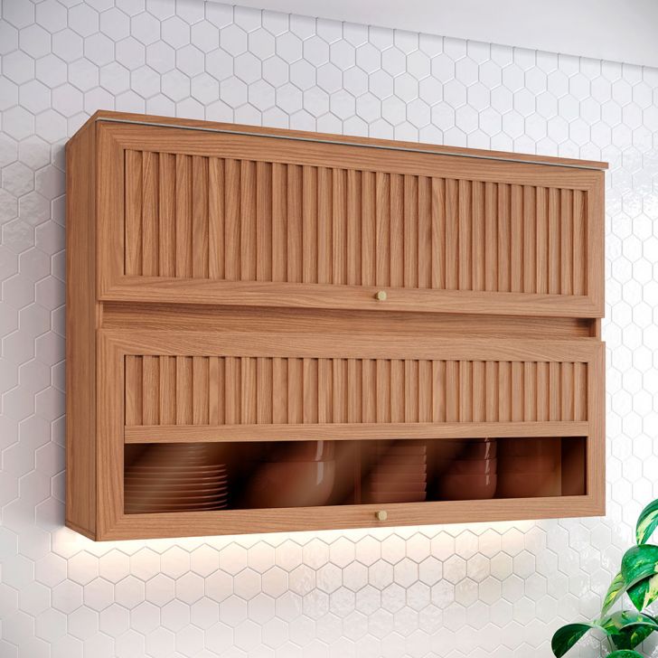 Armário Aéreo Requinte com Vidro 2 Portas Nature 120 cm