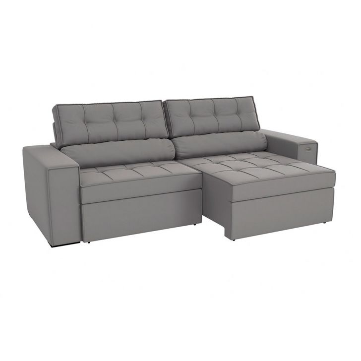 Image of Sofá 4 Lugares Retrátil E Reclinável Lanus Veludo Titânio 250 Cm PLA-KA161UP66OPHMOB
