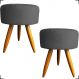 Kit 2 Puff Decorativos Para Sala, Quarto, Manicure Redondo Suede Cinza Pé Castanho - Clique E Decore
