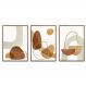 Kit com 3 Quadros Decorativos 70x50 cm Abstrato Boho com Moldura Caixa Preta de 3cm de profundidade, na posição Vertical ideal para ambiente de Sala, Quarto e Hall.