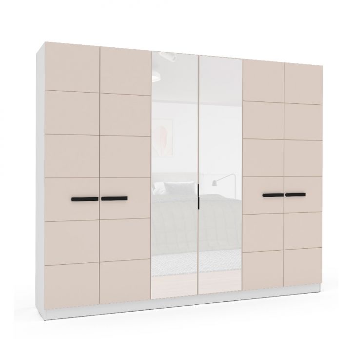 Image of Guarda-roupa Casal Com Espelho Lisboa 6 Portas 4 Gavetas Branco E Creme PLA-MO895CL66ORXMOB