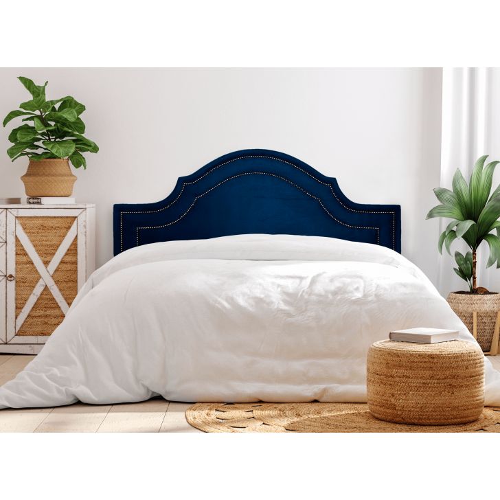 Cabeceira King Para Cama Box Provençal Dupla 193x60 Suede Azul - Tachas Fumê