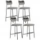 Kit 04 Banquetas Alta Bar Cozinha Sala Jantar Preto Elira L02 Couríssimo Preto Linho Cinza - Lyam Decor