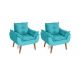 Kit 02 Poltrona/Cadeira Decorativa Glamour Com Pés Quadrado Azul Turquesa