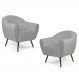 Kit 02 Poltronas Decorativas Nina Pés Palito Madeira C-315 Linho Cinza Claro - Domi