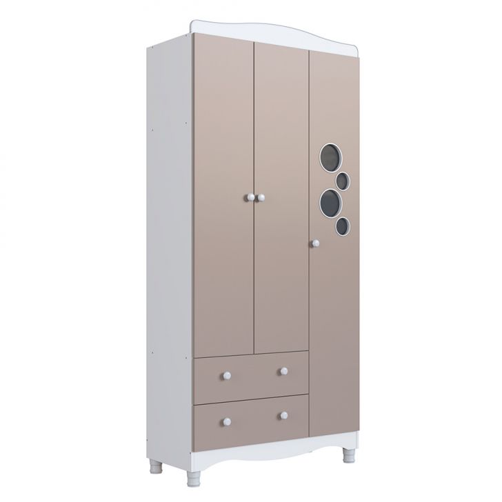 Guarda-Roupa Infantil Encanto 3 Portas 2 Gavetas Branco e Cinnamom